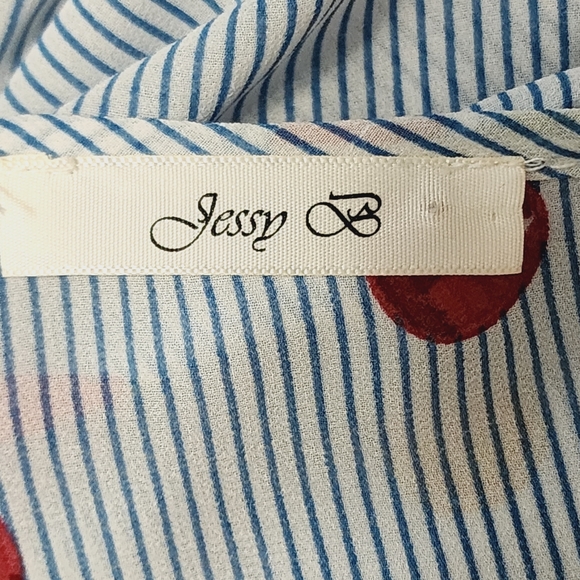 Modcloth Jessy B Lovely Workplace Fruit Stripe Sleeveless Peplum Small Blouse - Picture 8 of 8